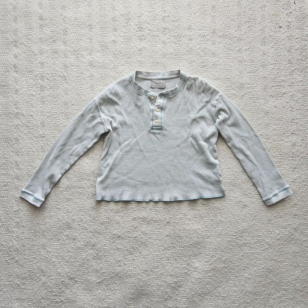 Everlane Cropped Waffle Henley Long Sleeve Shirt